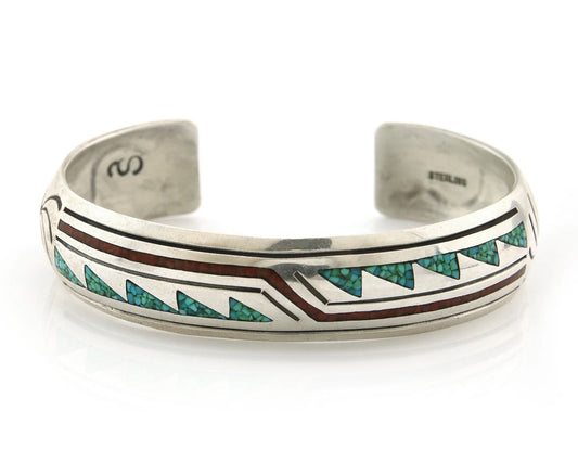 Navajo Cuff Bracelet Sterling Silver Authentic Turquoise Signed Stanley Bain