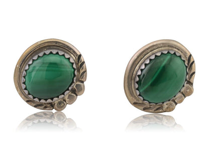 Navajo Earrings 925 Silver Natural Malachite Native American Artist C.80's