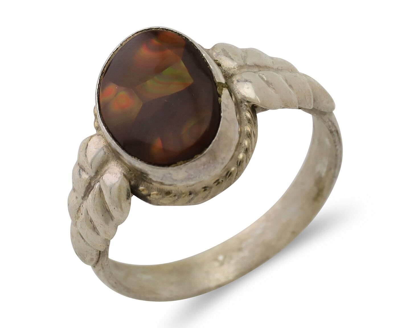 Navajo Handmade Ring 925 Silver Natural Fire Opal Native Artist Size 8.25 C.80's