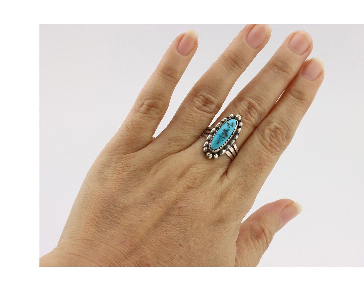Navajo Ring .925 Silver Sleeping Beauty Turquoise Signed SkyStone Creations C80s