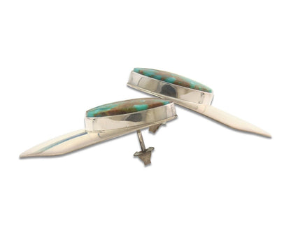 Navajo Earrings 925 Silver Handmade Natural Turquoise Native Artist C.80's