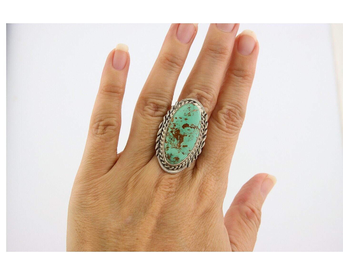 Navajo Ring 925 Sterling Turquoise Signed Billie Eagle C.80's Size 7.75