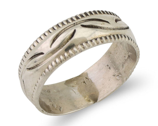 Navajo Hand Stamped Band 925 Silver 6.0 mm Native Artist Size 5.25 C.80's
