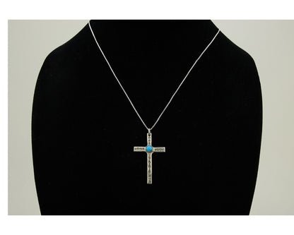 Navajo Sand Cast Necklace 925 Silver Turquoise Native American Artist C.80's