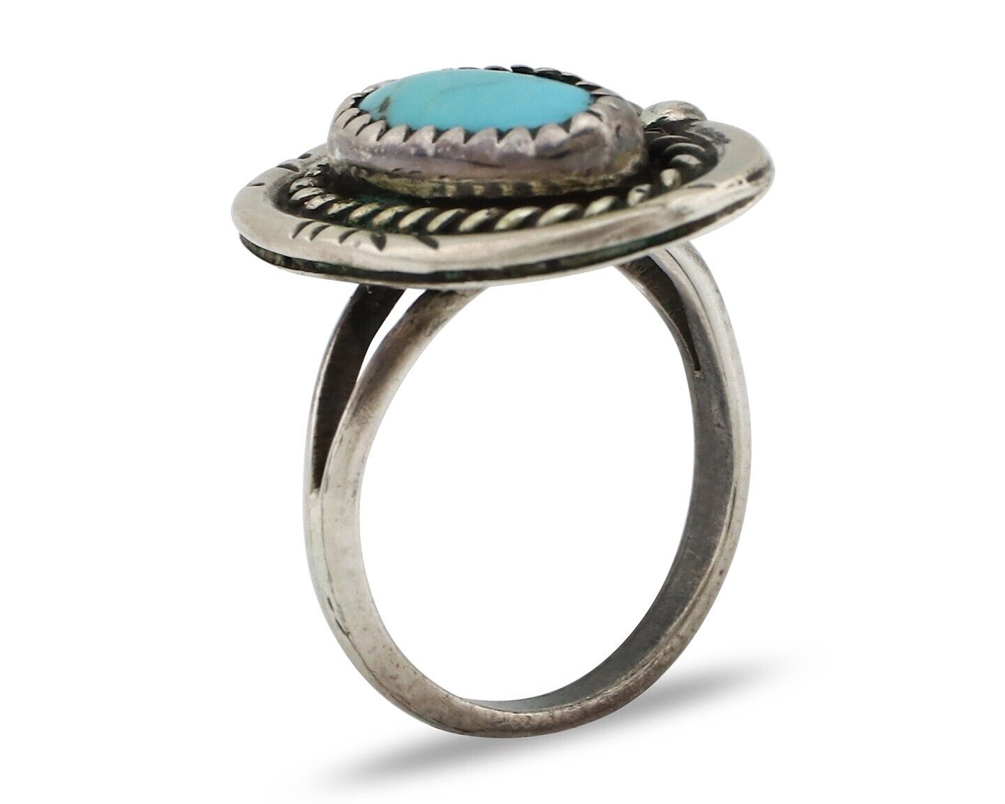 Navajo Ring 925 Silver Natural Blue Turquoise Native American Artist C.80's