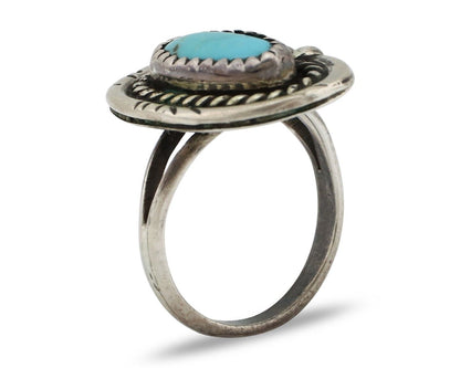 Navajo Ring 925 Silver Natural Blue Turquoise Native American Artist C.80's