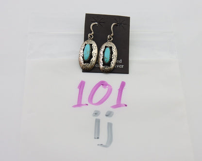 Navajo Dangle Earrings 925 Silver Natural Turquoise Artist Signed IJC C.80's