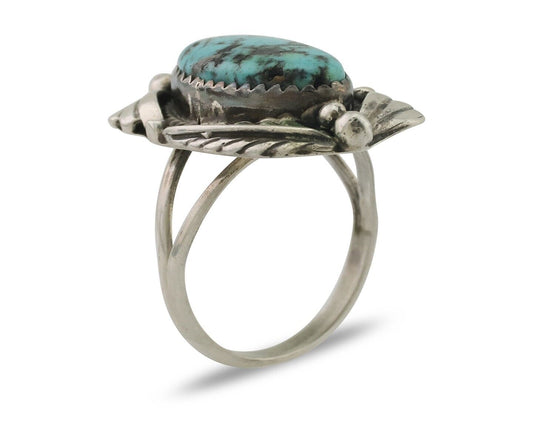 Navajo Ring 925 Silver Beautiful Blue Turquoise Native American Artist C.80's