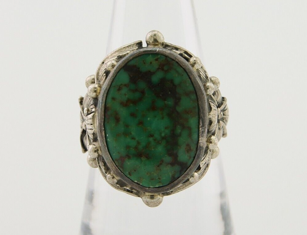 Navajo Ring 925 Silver Green Turquoise Signed CD C.1986's