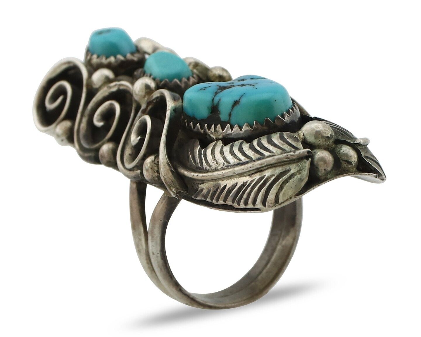 Navajo Ring 925 Silver Sleeping Beauty Turquoise Native American Artist C.80's