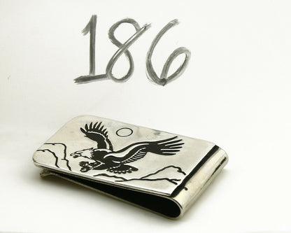 Navajo Money Clip .925 Silver & Nickle Hand Stamped Artist Native C.80-90's