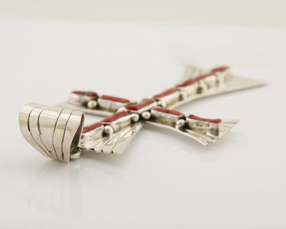 Large Navajo Cross Pendant 925 Silver Mediterranean Coral Artist Signed JB C.80s