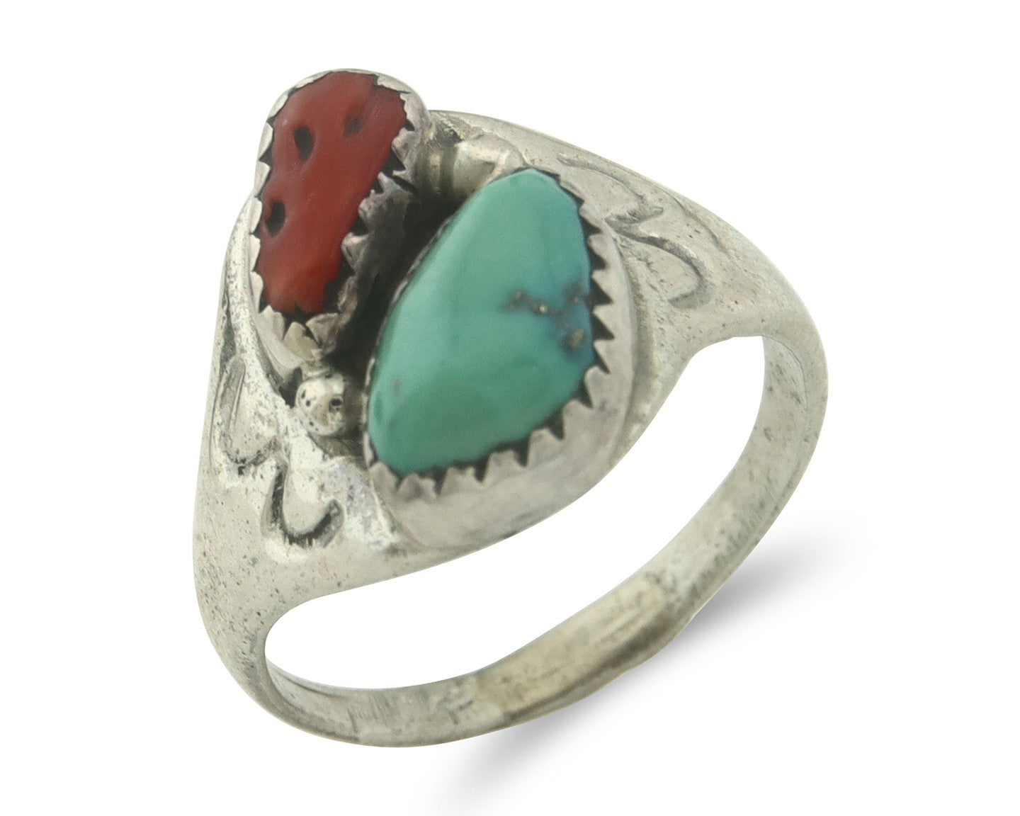Vintage Navajo Ring 925 Sterling Silver Natural Gemstone Authentic Size 7.25