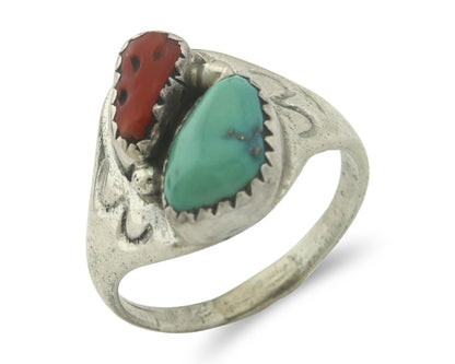 Vintage Navajo Ring 925 Sterling Silver Natural Gemstone Authentic Size 7.25
