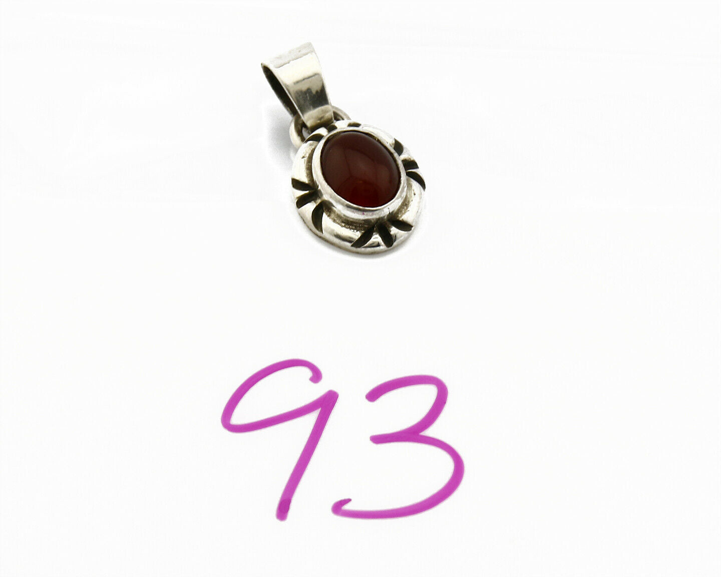 Navajo Hand Stamped Natural Mined Cornelian in .925 SOLID Silver Pendant