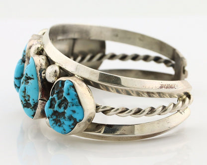 Navajo Bracelet 925 Silver Nugget Sleeping Beauty Turquoise Artist Signed JR C80