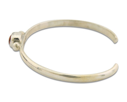 Navajo Bracelet .925 Silver Natural Red Coral Cuff Native American Artist C.80's