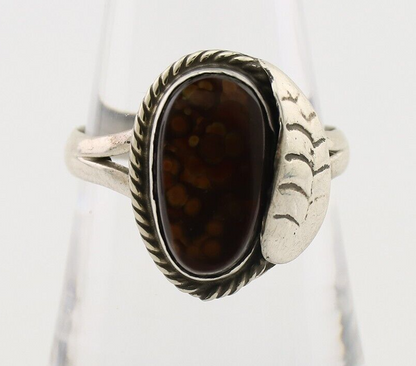 Navajo Handmade Ring 925 Silver Natural Fire Opal Native Artist Size 8.0 C.80's