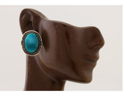 Navajo Earrings 925 Silver Mined Turquoise Artist Signed M Begay C.80's