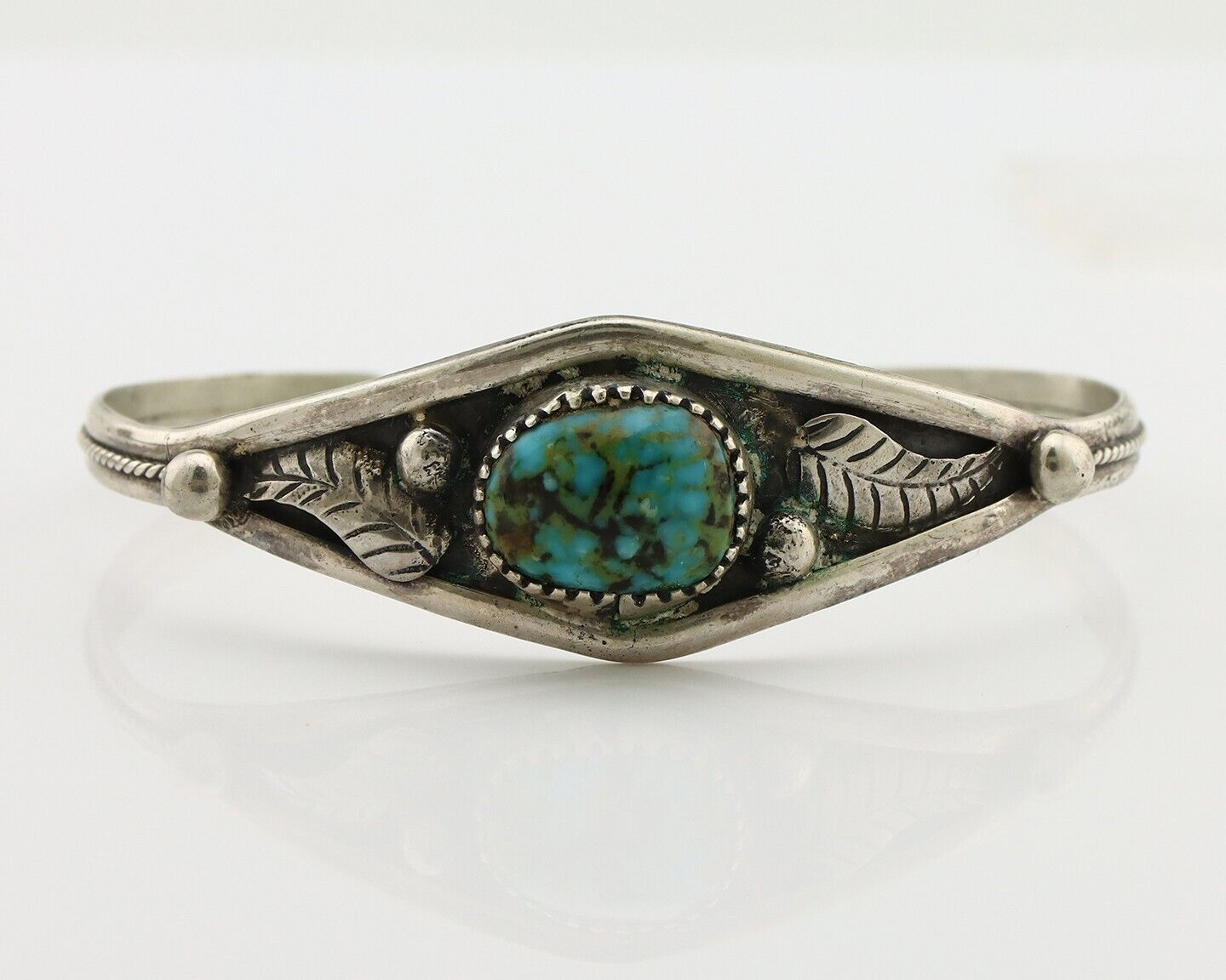 Navajo Bracelet 925 Silver Kingman Turquoise Native American Artist C.80's