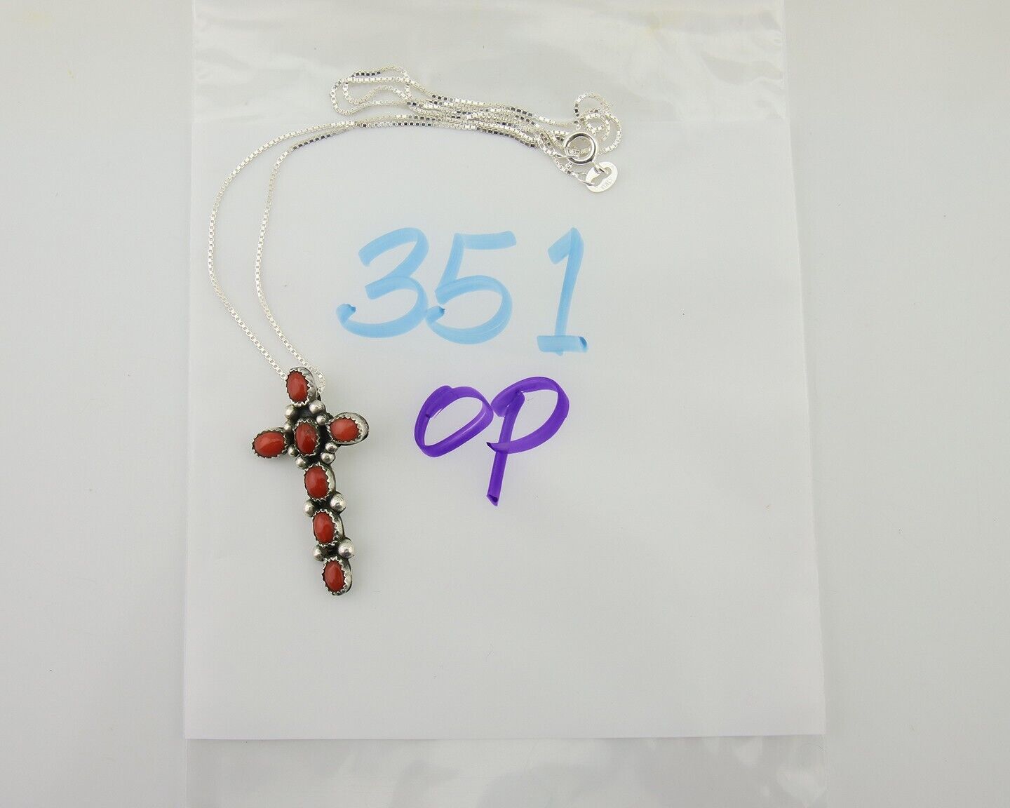 Navajo Cross Necklace 925 Silver Mediterranean Coral Native American Artist C80s