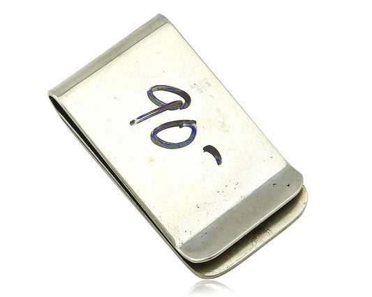 Navajo Money Clip .925 Silver & Nickle Hand Stamped Artist Native C.80's-90's