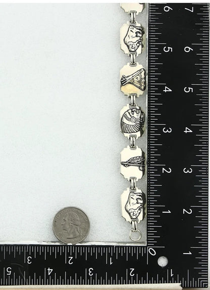 Navajo Picto Bracelet 925 Silver & Nickel Native American Artist Sunrise