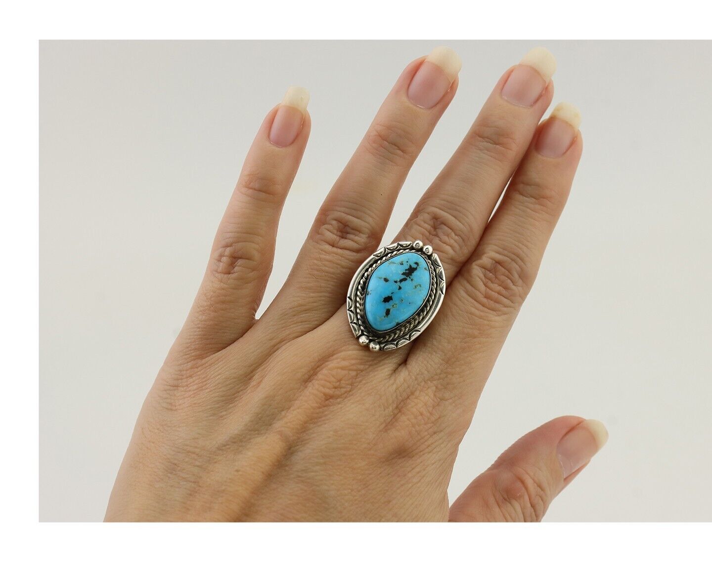 Navajo Turquoise Ring 925 Silver Handmade Native American Artist C.80's