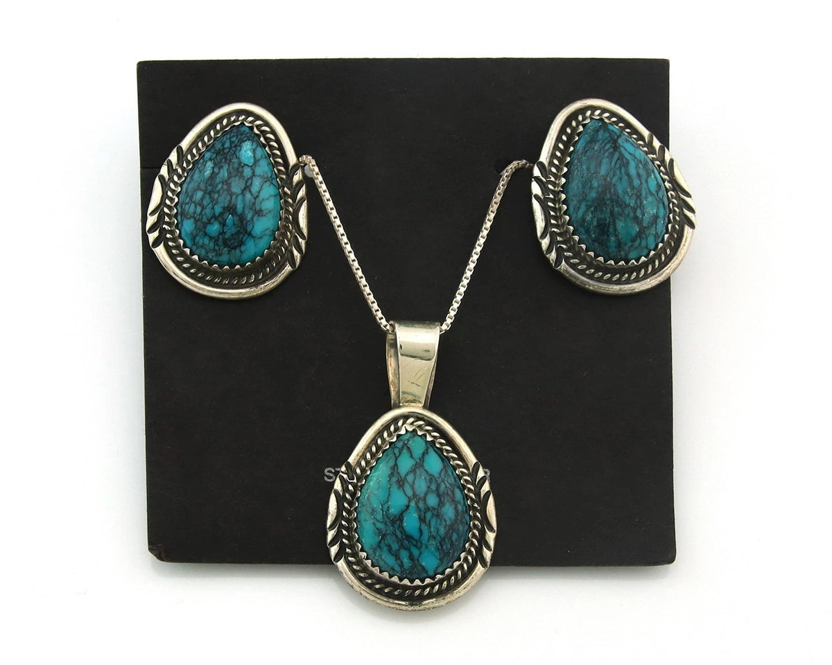 Navajo Necklace Earrings Set Sterling Silver Turquoise Vintage Signed Begay