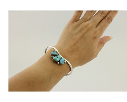 Navajo Bracelet 925 Silver Morenci Turquoise Artist Signed Frank Sandoval C.80's