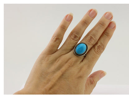 Navajo Handmade Ring 925 Silver Blue Turquoise Native American Artist C.80's