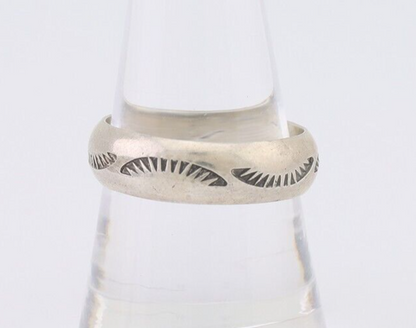 Navajo Hand Stamped Band 925 Silver 6.0 mm Signed Larry Chavez Size 9.0 C.80's