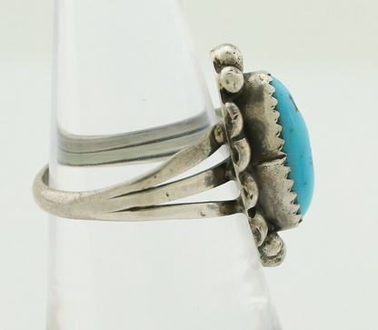 Navajo Ring 925 Silver Sleeping Beauty Turquoise Artist Signed SC C80s
