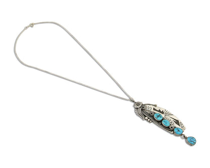 Navajo Necklace 925 Silver Natural Turquoise Artist Signed T C.80's