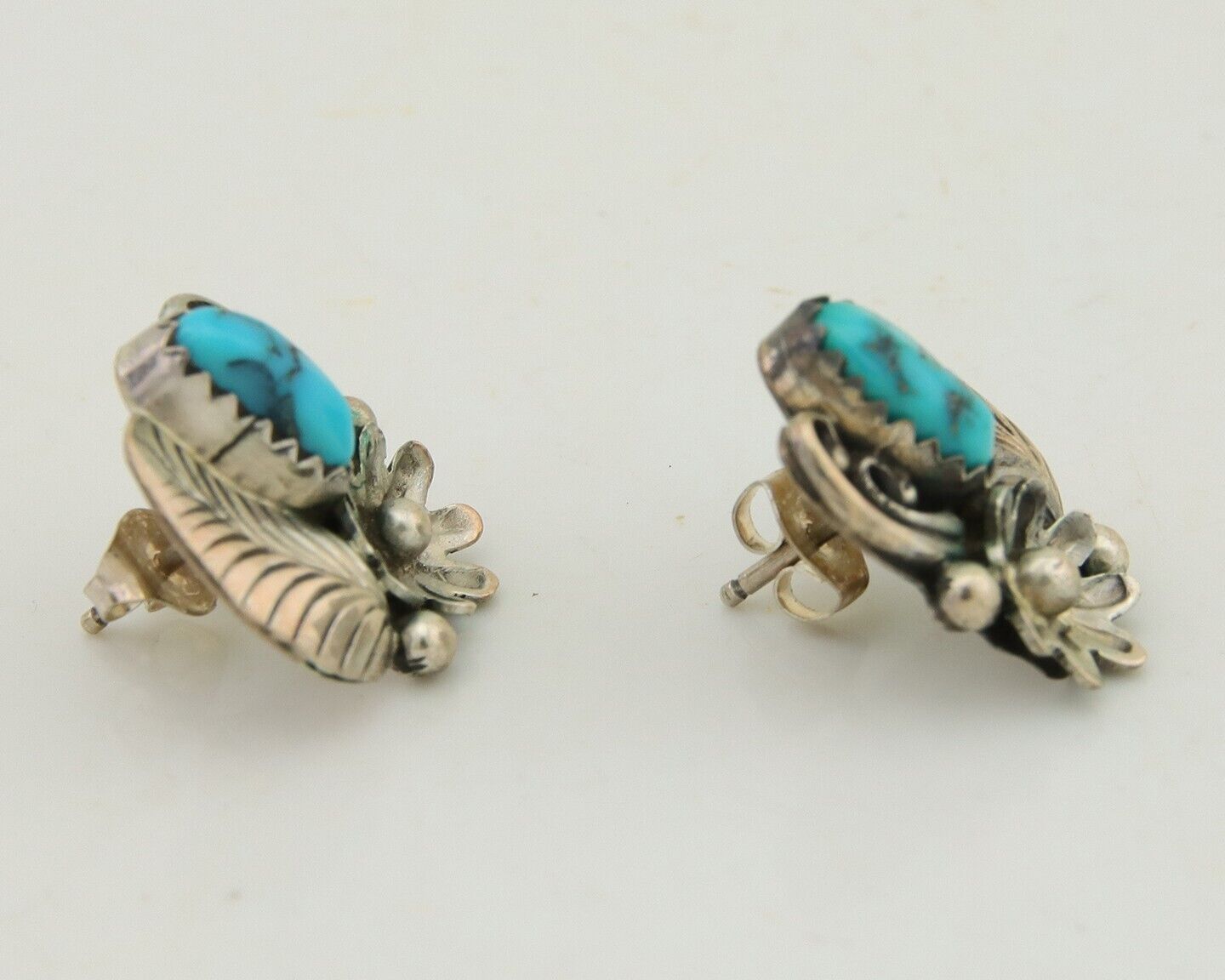 Navajo Dangle Earrings 925 Silver Natural Turquoise Native American Artist C80s