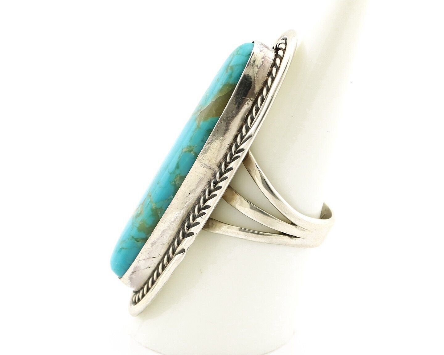Navajo Ring 925 Silver Natural Mined Turquoise Artist Signed USA C.80s