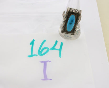 Navajo Ring 925 Sterling Natural Blue Turquoise Native Artist C.80's Size 8.5
