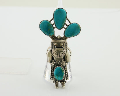 Navajo Kachina Ring 925 Silver Gem Turquoise Signed Broken Arrow C.80's