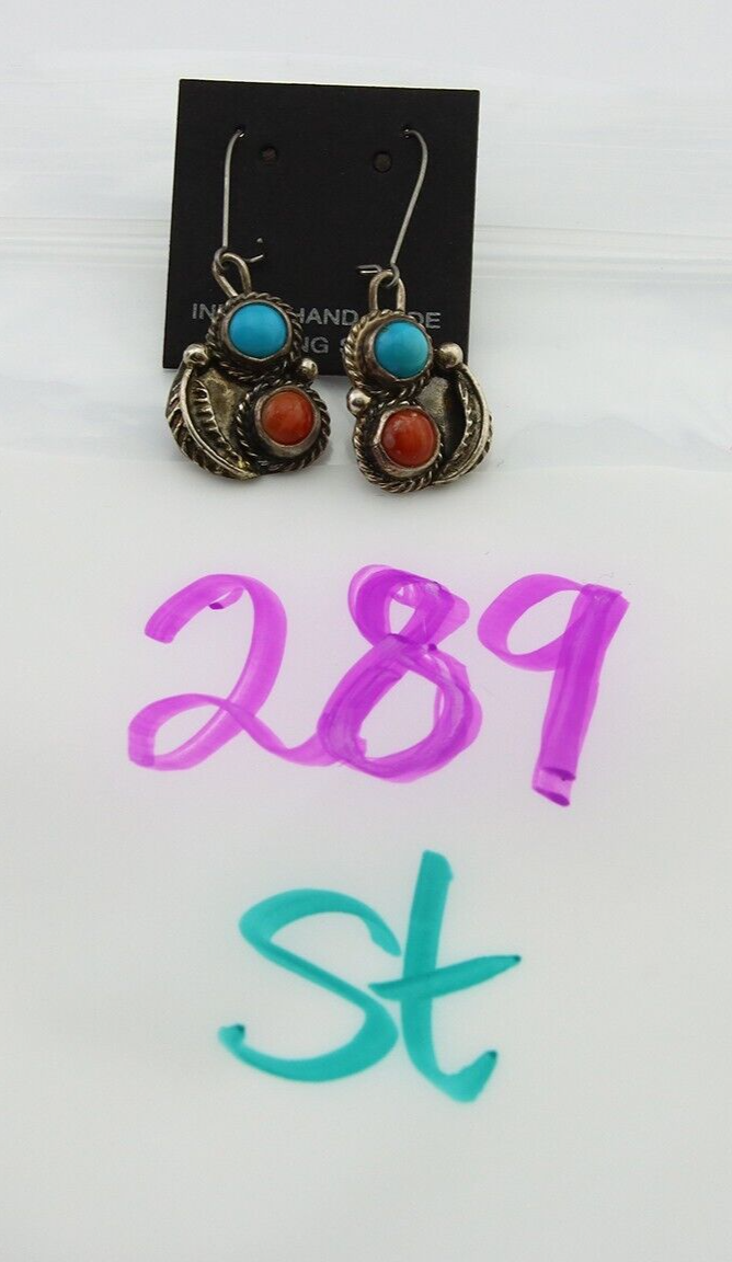 Navajo Earrings 925 Silver Turquoise & Spiney Oyster Native American Artist C80s