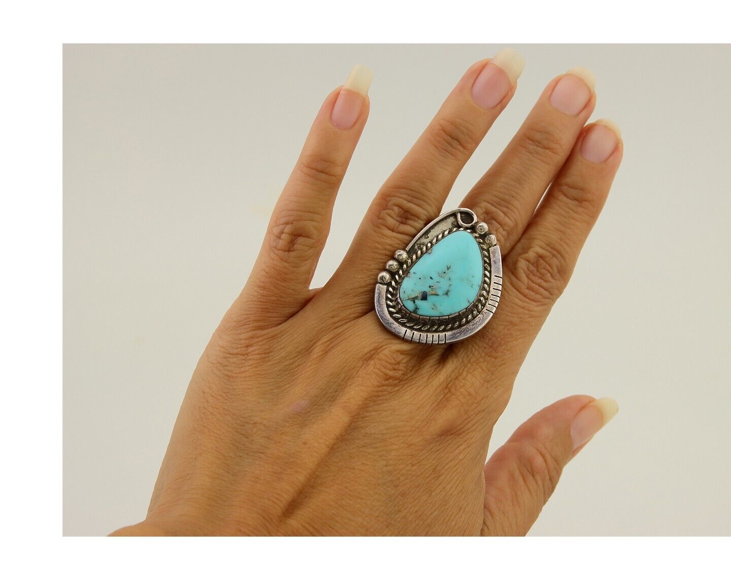 Navajo Ring 925 Sterling Silver Turquoise Signed MN C.80's