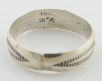 Navajo Hand Stamped Band 925 Silver 5.0 mm Signed Larry Chavez Size 6.25 C.80's