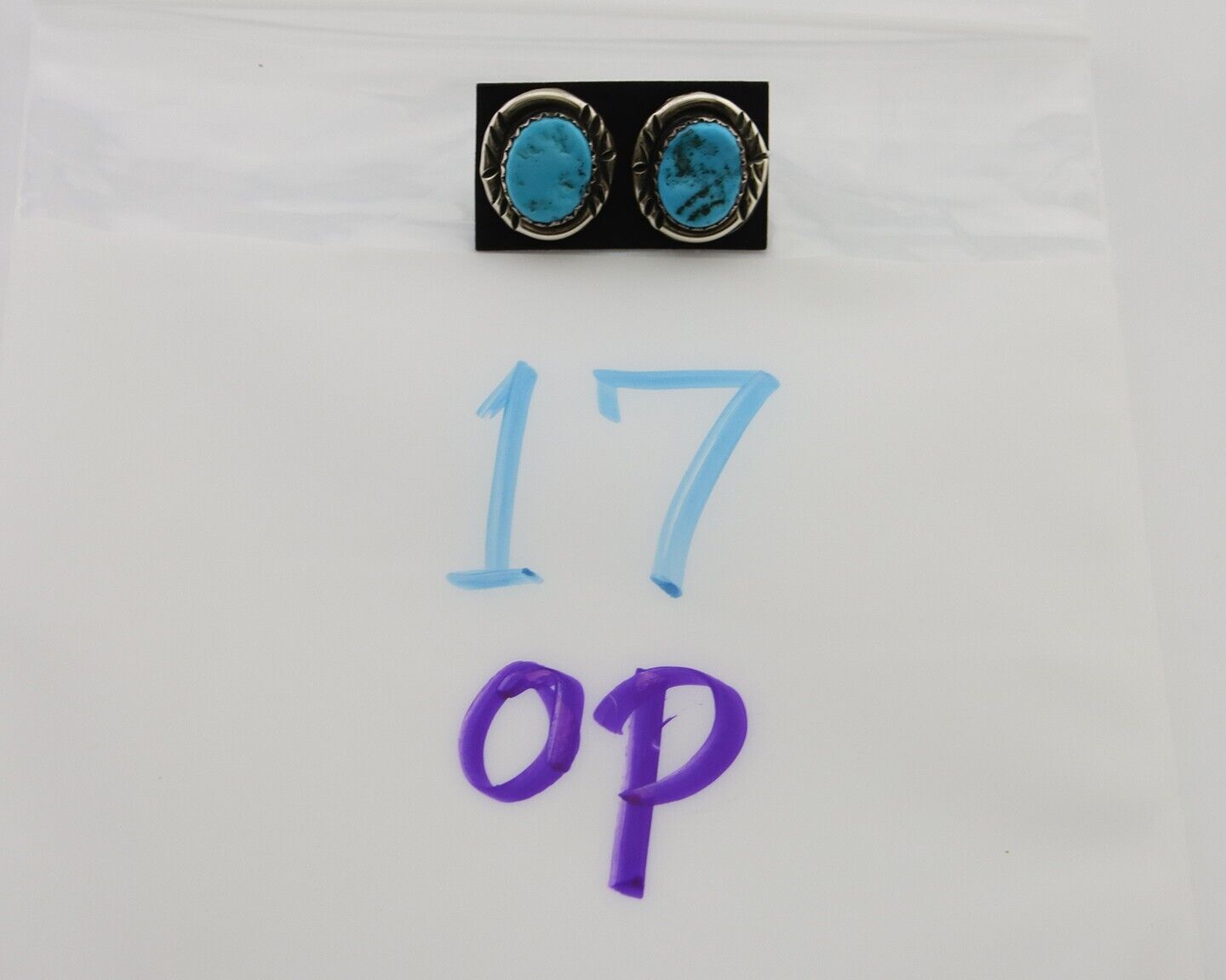 Navajo Hand Stamped Earrings 925 Silver Blue Turquoise Native Artist C.80's