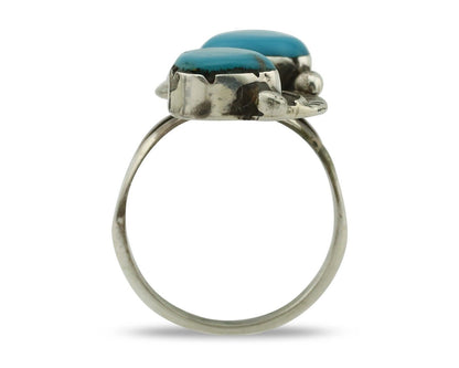 Navajo Ring 925 Silver Blue Turquoise Artist Signed K C.80's