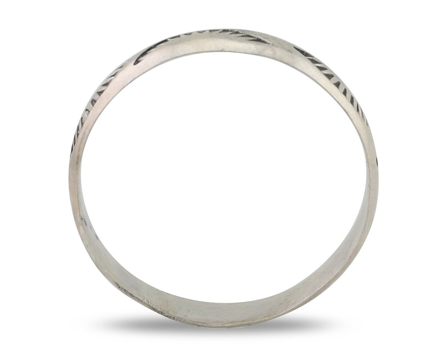 Navajo Hand Stamped Band 925 Silver 5.0 mm Signed Larry Chavez Size 12 C.80's