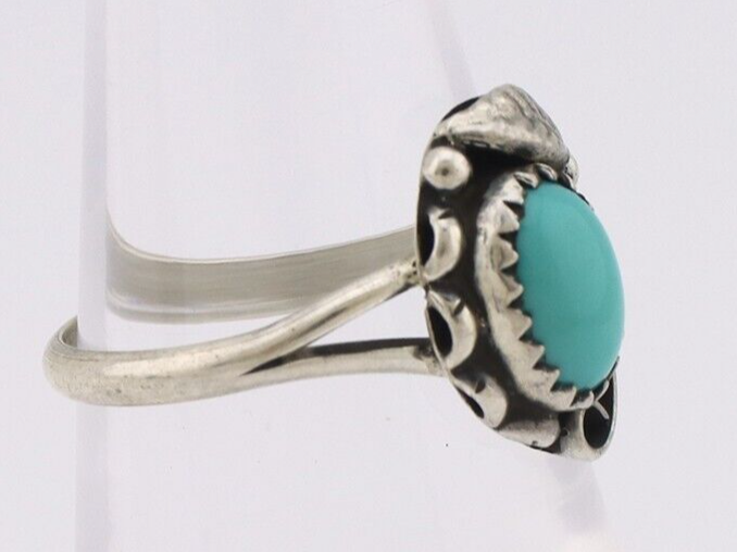 Navajo Ring 925 Silver Sleeping Beauty Turquoise Native American Artist C.80's
