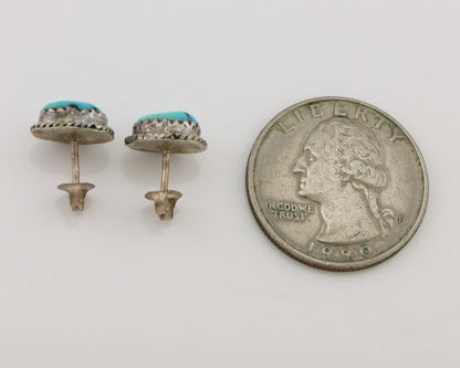 Navajo Earrings 925 Silver Natural Blue Turquoise Native American Artist C.80's