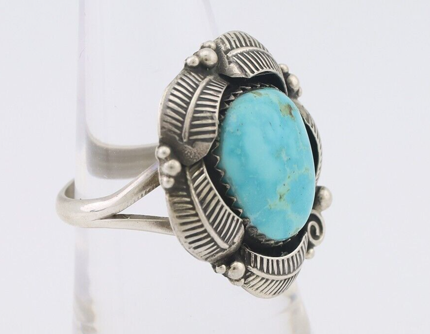 Navajo Ring 925 Silver Natural Blue Gem Turquoise Native Artist Signed PB C.80's