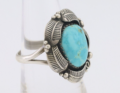 Navajo Ring 925 Silver Natural Blue Gem Turquoise Native Artist Signed PB C.80's