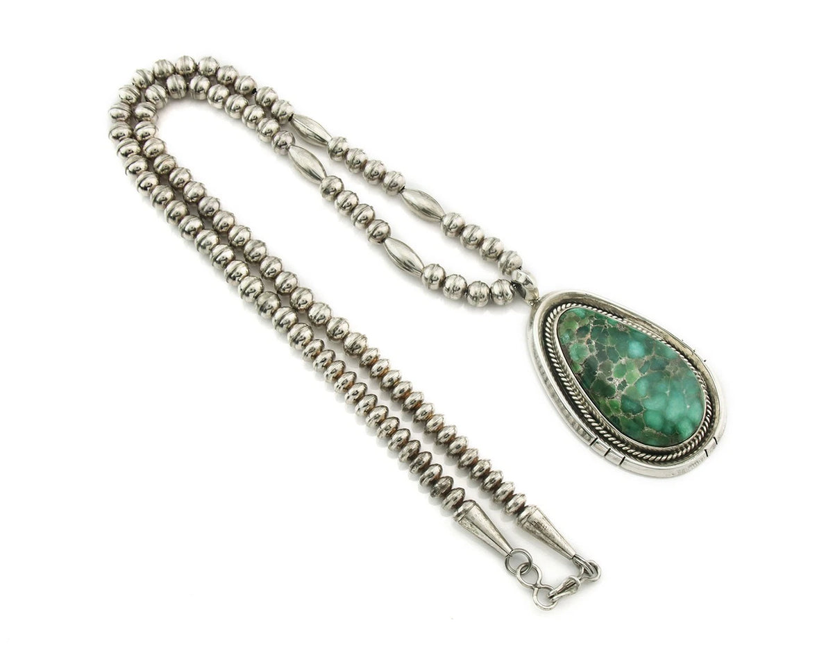 Navajo Necklace 925 Sterling Silver Turquoise Vintage Signed Fred Guerro C.80's