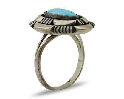Navajo Ring 925 Silver Blue Sleeping Beauty Turquoise Signed LM NEZ C.80's
